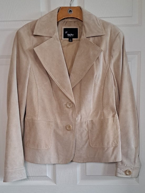 Jackets & Blazers - Mossimo Genuine Suede Leather Y2K Classic Soft Beige Tailored Blazer Jacket